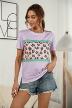 Load image into Gallery viewer, Leopard Color Block Side Slit Tee
