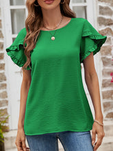 Load image into Gallery viewer, Textured Petal Sleeve Round Neck Tee
