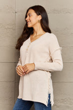 Load image into Gallery viewer, Full Size Buttoned Dropped Shoulder Raw Hem Pullover Sweater
