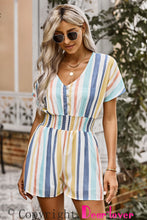 Load image into Gallery viewer, Multicolored Stripe V-Neck Smocked Waist Romper
