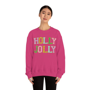 Faux Chenille Holly Jolly Unisex Heavy Blend™ Crewneck Sweatshirt