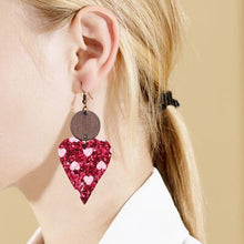 Load image into Gallery viewer, PU Leather Iron Hook Sequin Heart Earrings
