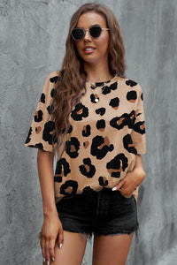 Animal Print Dropped Shoulder Round Neck T-Shirt