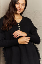 Load image into Gallery viewer, Full Size Buttoned Dropped Shoulder Raw Hem Pullover Sweater
