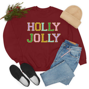 Faux Chenille Holly Jolly Unisex Heavy Blend™ Crewneck Sweatshirt