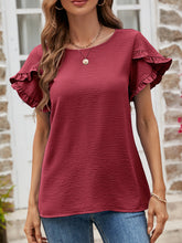 Load image into Gallery viewer, Textured Petal Sleeve Round Neck Tee
