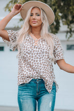 Load image into Gallery viewer, Leopard Buttoned Short Flounce Sleeve T-Shirt
