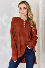 Load image into Gallery viewer, Basic Bae Full Size Ribbed Half Button Long Sleeve High-Low T-Shirt
