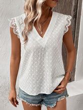 Load image into Gallery viewer, V-Neck Cap Sleeve Spliced Lace Top
