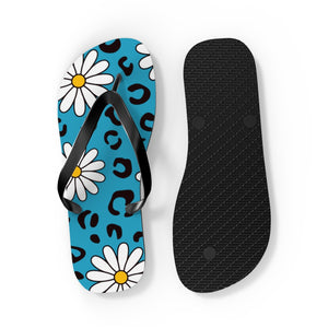 Leopard Daisy Teal Flip Flops