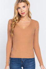 Load image into Gallery viewer, ACTIVE BASIC V-Neck Fitted Viscose Rib Knit Top
