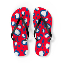 Load image into Gallery viewer, Leopard Fourth Of July Red White and Blue Flip Flops
