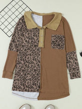 Load image into Gallery viewer, Half Button Leopard Collared Neck Blouse

