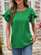 Load image into Gallery viewer, Textured Petal Sleeve Round Neck Tee
