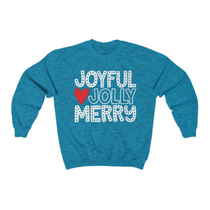 Joyful Jolly Merry White Font Unisex Heavy Blend™ Crewneck Sweatshirt