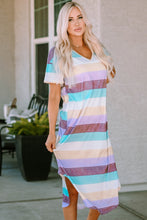 Load image into Gallery viewer, Striped V-Neck Curved Hem Midi Dress
