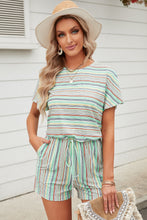 Load image into Gallery viewer, Rainbow Stripe Drawstring Waist Romper
