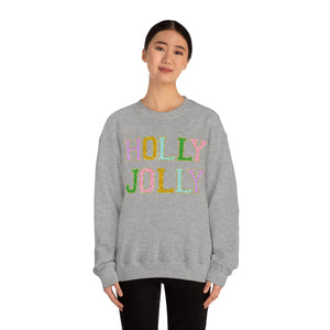 Faux Chenille Holly Jolly Unisex Heavy Blend™ Crewneck Sweatshirt