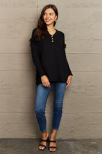 Load image into Gallery viewer, Full Size Buttoned Dropped Shoulder Raw Hem Pullover Sweater

