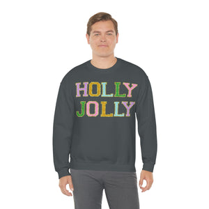 Faux Chenille Holly Jolly Unisex Heavy Blend™ Crewneck Sweatshirt