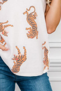 Ruffled Tiger Print Cap Sleeve Blouse