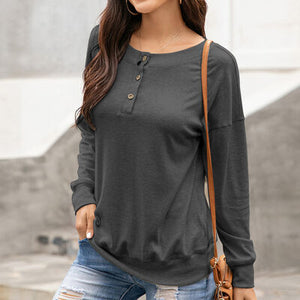 Quarter Button Dropped Shoulder Blouse