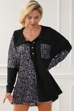 Load image into Gallery viewer, Half Button Leopard Collared Neck Blouse
