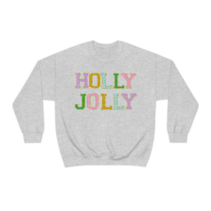 Faux Chenille Holly Jolly Unisex Heavy Blend™ Crewneck Sweatshirt