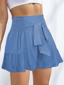 Smocked Tie-Front High-Rise Shorts