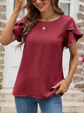 Load image into Gallery viewer, Textured Petal Sleeve Round Neck Tee
