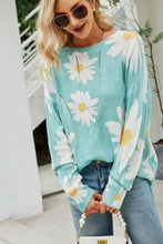 Load image into Gallery viewer, Daisy Print Openwork Round Neck Sweater
