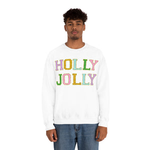 Faux Chenille Holly Jolly Unisex Heavy Blend™ Crewneck Sweatshirt