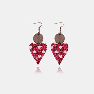 PU Leather Iron Hook Sequin Heart Earrings