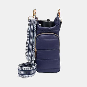 Quilted Water Bottle Sleeve with Striped Strap