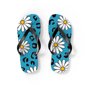 Leopard Daisy Teal Flip Flops