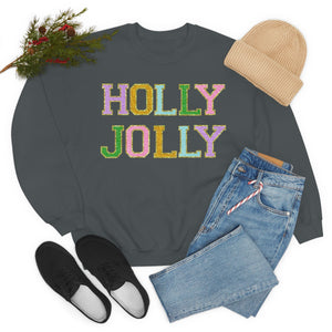 Faux Chenille Holly Jolly Unisex Heavy Blend™ Crewneck Sweatshirt