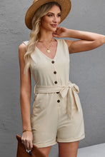 Load image into Gallery viewer, Button Front Belted Sleeveless Romper
