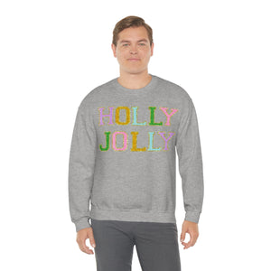 Faux Chenille Holly Jolly Unisex Heavy Blend™ Crewneck Sweatshirt