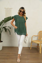 Load image into Gallery viewer, Swiss Dot Round Neck Tiered Blouse
