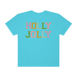Faux Chenille Letters Holly Jolly Unisex Garment-Dyed T-shirt