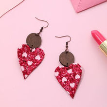 Load image into Gallery viewer, PU Leather Iron Hook Sequin Heart Earrings
