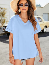 Load image into Gallery viewer, High-Low Side Slit V-Neck Tee
