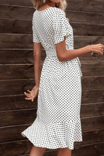 Load image into Gallery viewer, Tie Waist Petal Sleeve Ruffle Hem Dress
