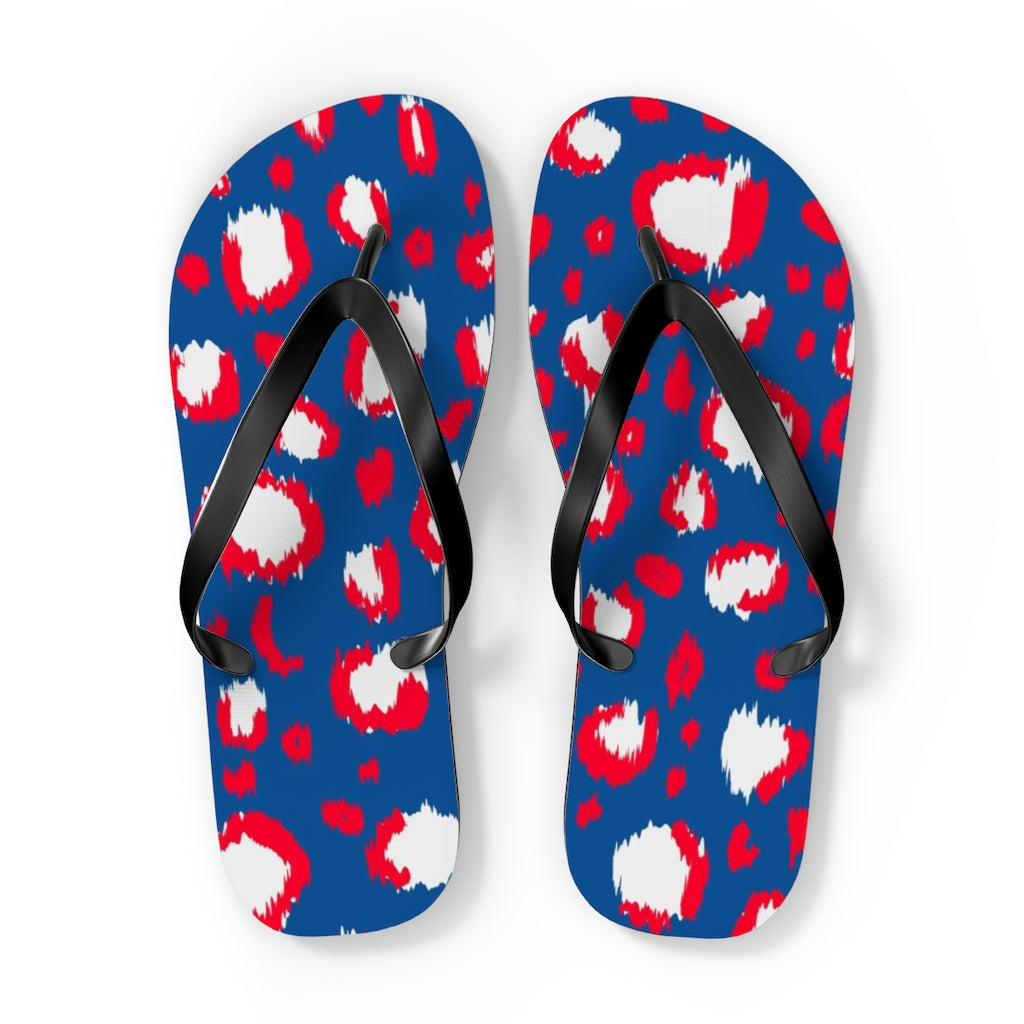 Leopard Blue July 4th Flip Flops