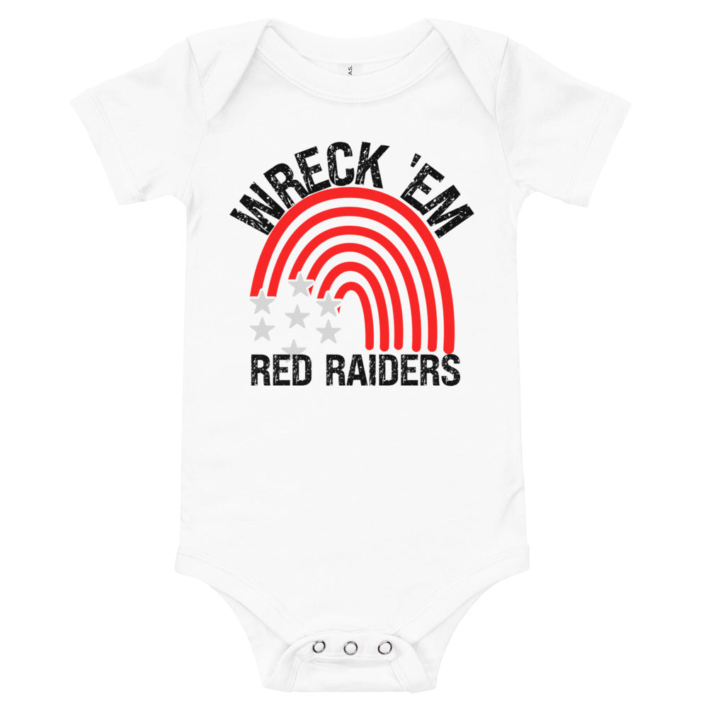 Wreck 'Em Red Raiders Rainbow Baby short sleeve one piece