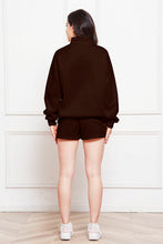 Load image into Gallery viewer, Half Zip Long Sleeve Sweatshirt and Drawstring Shorts Set
