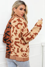 Load image into Gallery viewer, Leopard Button Front Ribbed Trim Cardigan
