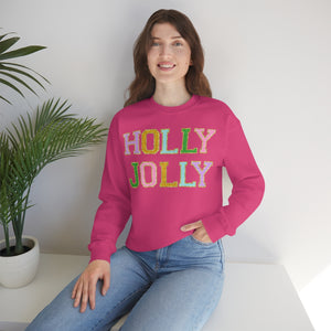 Faux Chenille Holly Jolly Unisex Heavy Blend™ Crewneck Sweatshirt