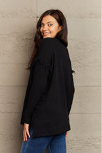 Load image into Gallery viewer, Full Size Buttoned Dropped Shoulder Raw Hem Pullover Sweater

