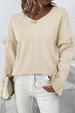 Load image into Gallery viewer, V-Neck Ruffle Trim Long Sleeve Sweater
